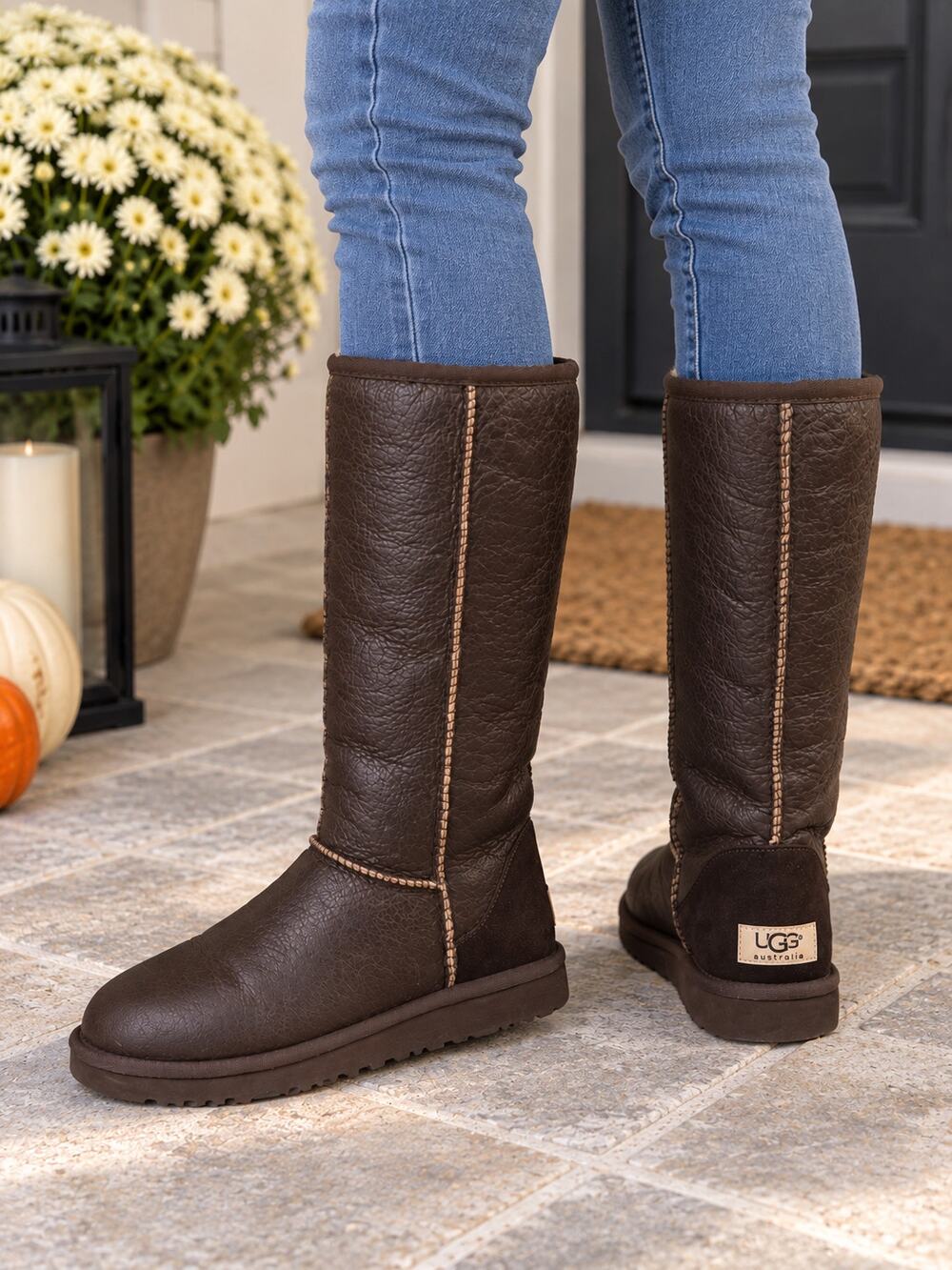 UGG Australia Classic Tall Bomber 5804 Brown Leather Shearling Boots Women’s 8